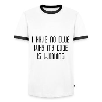 Ich habe keine Ahnung, warum mein Code funktioniert - Männer Kontrast-T-Shirt - Weiß/Schwarz - Vorne - AI Model Female 172 light (172cm) & AI Model Male 178 dark (178cm)