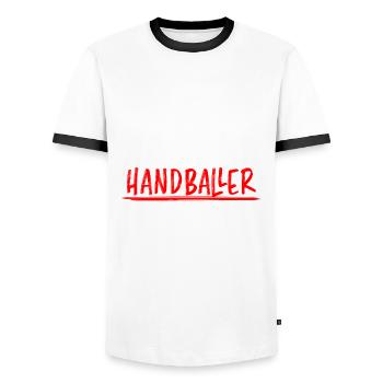 Handball Lustig Spruch Handballer Spieler Geschenk - Männer Kontrast-T-Shirt - Weiß/Schwarz - Vorne - AI Model Female 172 light (172cm) & AI Model Male 178 dark (178cm)