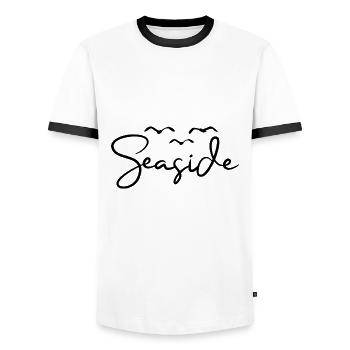 Bord de mer Plage Mouettes Mer - T-shirt contrasté Homme - blanc/noir - Devant - AI Model Female 172 light (172cm) & AI Model Male 178 dark (178cm)