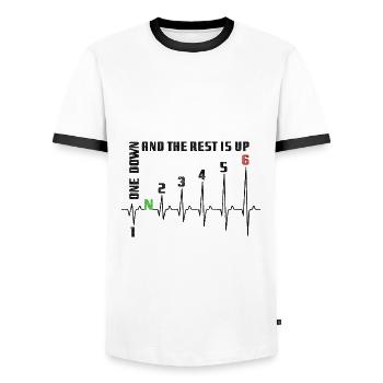 1N23456 Changement de vitesse moto - Adrénaline - Pouls - T-shirt contrasté Homme - blanc/noir - Devant - AI Model Female 172 light (172cm) & AI Model Male 178 dark (178cm)
