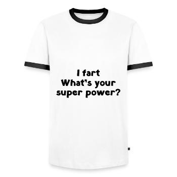 Je pète Quel est votre super pouvoir? - T-shirt contrasté Homme - blanc/noir - Devant - AI Model Female 172 light (172cm) & AI Model Male 178 dark (178cm)