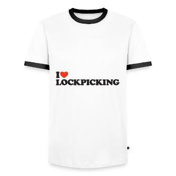 I love Lockpicking Heart Shirt - Men's Ringer Shirt - white/black - Front - AI Model Female 172 light (172cm) & AI Model Male 178 dark (178cm)