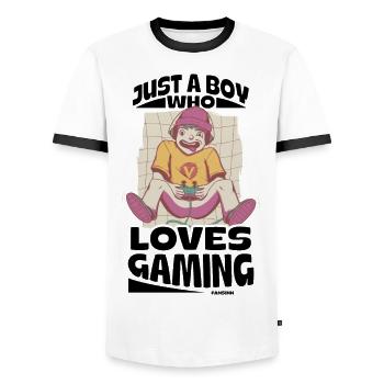Game Nerd Game Console Gaming Play Gamepad - Men's Ringer Shirt - white/black - Front - AI Model Female 172 light (172cm) & AI Model Male 178 dark (178cm)