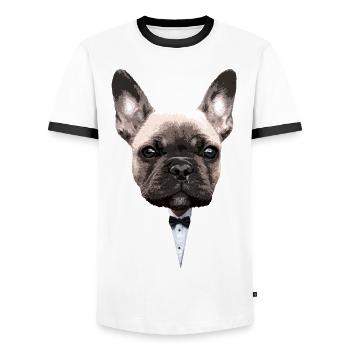 French bouledog animal cute dog - Men's Ringer Shirt - white/black - Front - AI Model Female 172 light (172cm) & AI Model Male 178 dark (178cm)