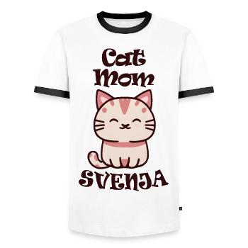 Svenja Surname First name with cat - Men's Ringer Shirt - white/black - Front - AI Model Female 172 light (172cm) & AI Model Male 178 dark (178cm)