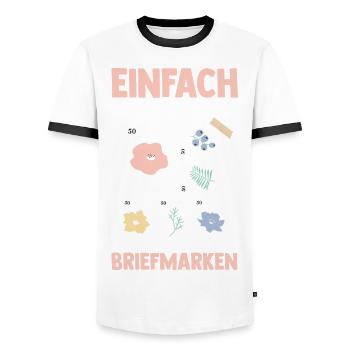 Philatelie Briefmarkensammlung Briefmarkensammler - Männer Kontrast-T-Shirt - Weiß/Schwarz - Vorne - AI Model Female 172 light (172cm) & AI Model Male 178 dark (178cm)
