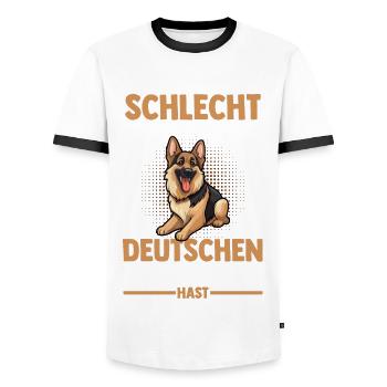 Hund Deutscher Schäferhund - Männer Kontrast-T-Shirt - Weiß/Schwarz - Vorne - AI Model Female 172 light (172cm) & AI Model Male 178 dark (178cm)