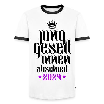 Enterrement de vie de garçon 2024 enterrement de vie de jeune fille - T-shirt contrasté Homme - blanc/noir - Devant - AI Model Female 172 light (172cm) & AI Model Male 178 dark (178cm)