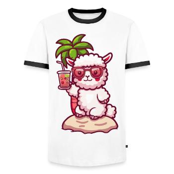 Alpaca Llama Summer Beach Holidays - Men's Ringer Shirt - white/black - Front - AI Model Female 172 light (172cm) & AI Model Male 178 dark (178cm)