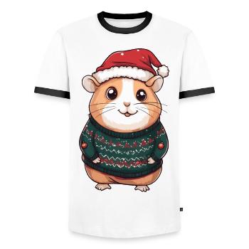 Hamster Weihnachten Comic - Männer Kontrast-T-Shirt - Weiß/Schwarz - Vorne - AI Model Female 172 light (172cm) & AI Model Male 178 dark (178cm)