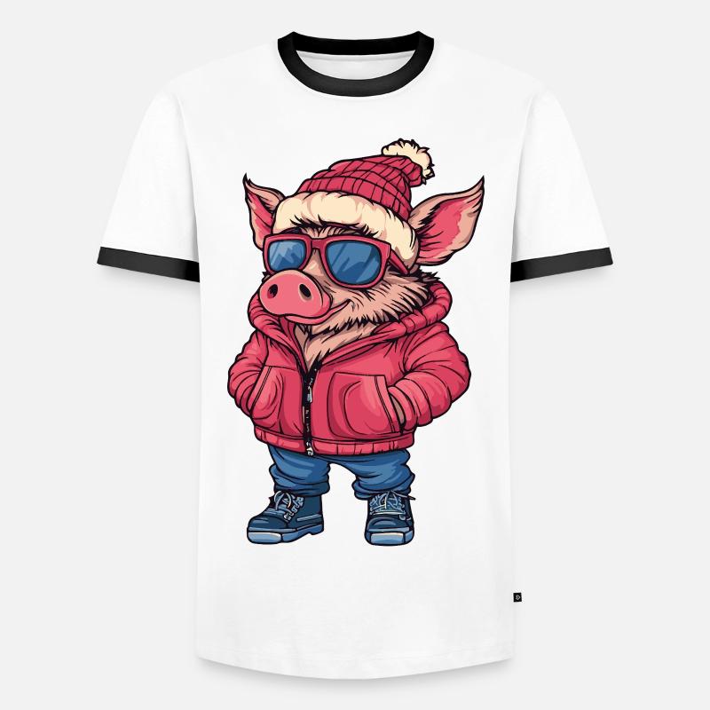 Pig Cool Comic Boar - Men's Ringer Shirt - white/black