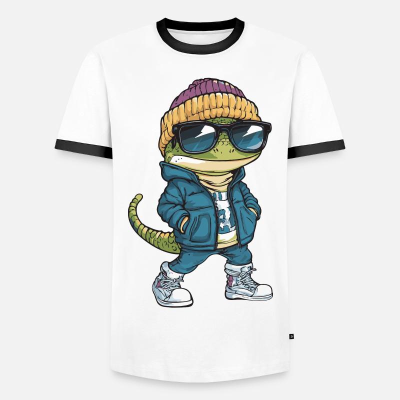 Echse Cool Comic - Männer Kontrast-T-Shirt - Weiß/Schwarz