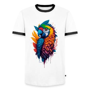 Macaw - Men's Ringer Shirt - white/black - Front - AI Model Female 172 light (172cm) & AI Model Male 178 dark (178cm)
