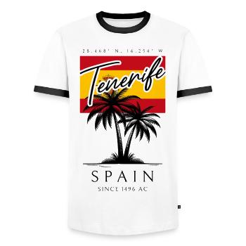 Tenerife Palm Trees Flag Travel Souvenir - Men's Ringer Shirt - white/black - Front - AI Model Female 172 light (172cm) & AI Model Male 178 dark (178cm)
