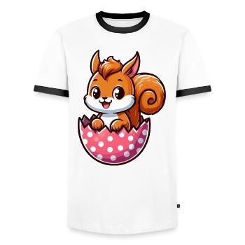 Cute Squirrel with Easter Egg Comic Design - Men's Ringer Shirt - white/black - Front - AI Model Female 172 light (172cm) & AI Model Male 178 dark (178cm)