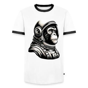 Pensive Monkey Astronaut Cosmos - Men's Ringer Shirt - white/black - Front - AI Model Female 172 light (172cm) & AI Model Male 178 dark (178cm)