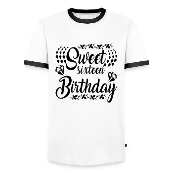 Sweet 16 anniversaire - T-shirt contrasté Homme - blanc/noir - Devant - AI Model Female 172 light (172cm) & AI Model Male 178 dark (178cm)