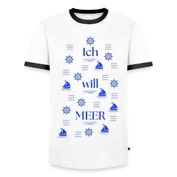 ICH WILL MEER - Männer Kontrast-T-Shirt - Weiß/Schwarz - Vorne - AI Model Female 172 light (172cm) & AI Model Male 178 dark (178cm)
