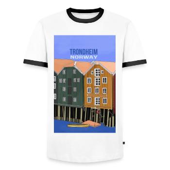 Trondheim Norway - Men's Ringer Shirt - white/black - Front - AI Model Female 172 light (172cm) & AI Model Male 178 dark (178cm)