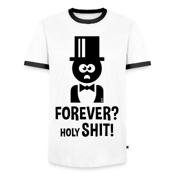 Bräutigam: Forever? Holy Shit! (Hochzeit JGA / B) - T-shirt contrasté Homme - blanc/noir - Devant - AI Model Female 172 light (172cm) & AI Model Male 178 dark (178cm)