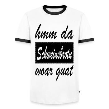 Da Schweinsbrotn woar guat Dialekt Wien Österreich - Männer Kontrast-T-Shirt - Weiß/Schwarz - Vorne - AI Model Female 172 light (172cm) & AI Model Male 178 dark (178cm)