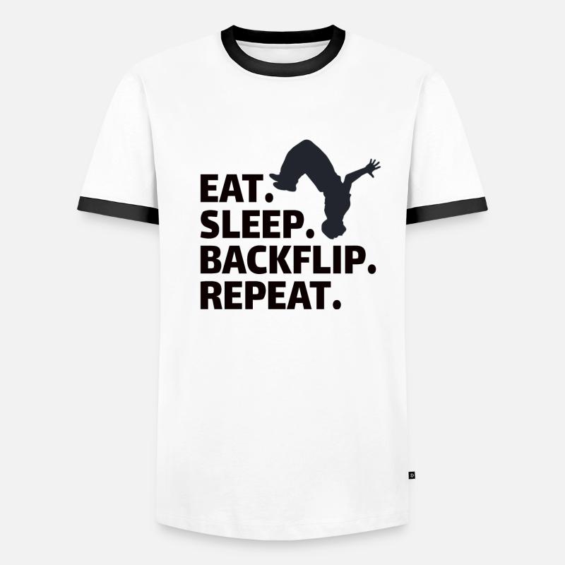 GYMNASTICS: eat,backflip,sleep,repeat - Men's Ringer Shirt - white/black