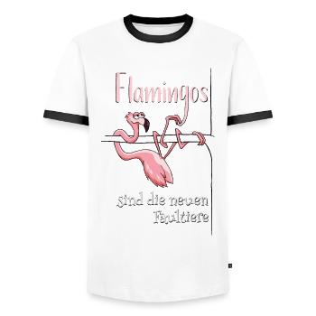 Flamingo wie Faultier chillig abhängen Geschenk - Männer Kontrast-T-Shirt - Weiß/Schwarz - Vorne - AI Model Female 172 light (172cm) & AI Model Male 178 dark (178cm)