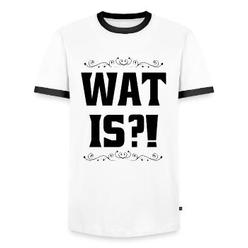 WAT IS - Ruhrpott Begrüßung - Männer Kontrast-T-Shirt - Weiß/Schwarz - Vorne - AI Model Female 172 light (172cm) & AI Model Male 178 dark (178cm)