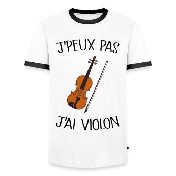 Je Peux Pas J'ai Violon - T-shirt contrasté Homme - blanc/noir - Devant - AI Model Female 172 light (172cm) & AI Model Male 178 dark (178cm)