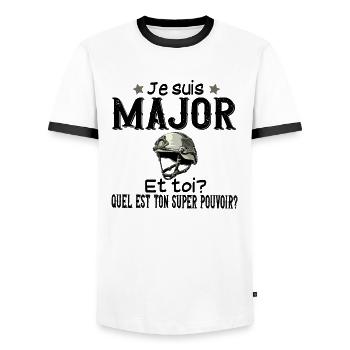 Major Militaire Armée Métier Super Pouvoir - T-shirt contrasté Homme - blanc/noir - Devant - AI Model Female 172 light (172cm) & AI Model Male 178 dark (178cm)