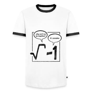 why cant we be together, its complex poster - Men's Ringer Shirt - white/black - Front - AI Model Female 172 light (172cm) & AI Model Male 178 dark (178cm)