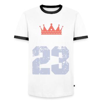 Barcelona 23 Trikot 2023 - Männer Kontrast-T-Shirt - Weiß/Schwarz - Vorne - AI Model Female 172 light (172cm) & AI Model Male 178 dark (178cm)