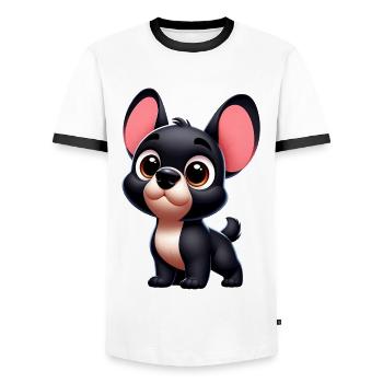 Französische Bulldogge - Männer Kontrast-T-Shirt - Weiß/Schwarz - Vorne - AI Model Female 172 light (172cm) & AI Model Male 178 dark (178cm)