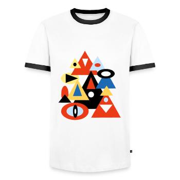 Geometric Abstract Pyramid Design - Men's Ringer Shirt - white/black - Front - AI Model Female 172 light (172cm) & AI Model Male 178 dark (178cm)