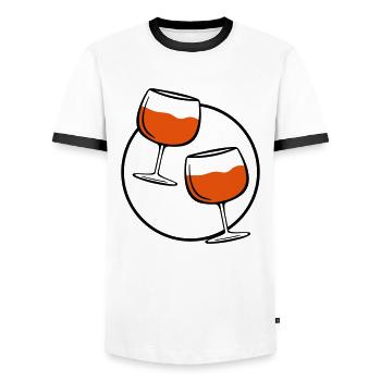 red wine glass circle - Men's Ringer Shirt - white/black - Front - AI Model Female 172 light (172cm) & AI Model Male 178 dark (178cm)