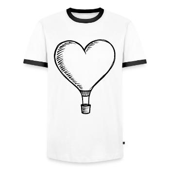 Heart Hot Air Balloon – Romantic Heart Balloon - Men's Ringer Shirt - white/black - Front - AI Model Female 172 light (172cm) & AI Model Male 178 dark (178cm)