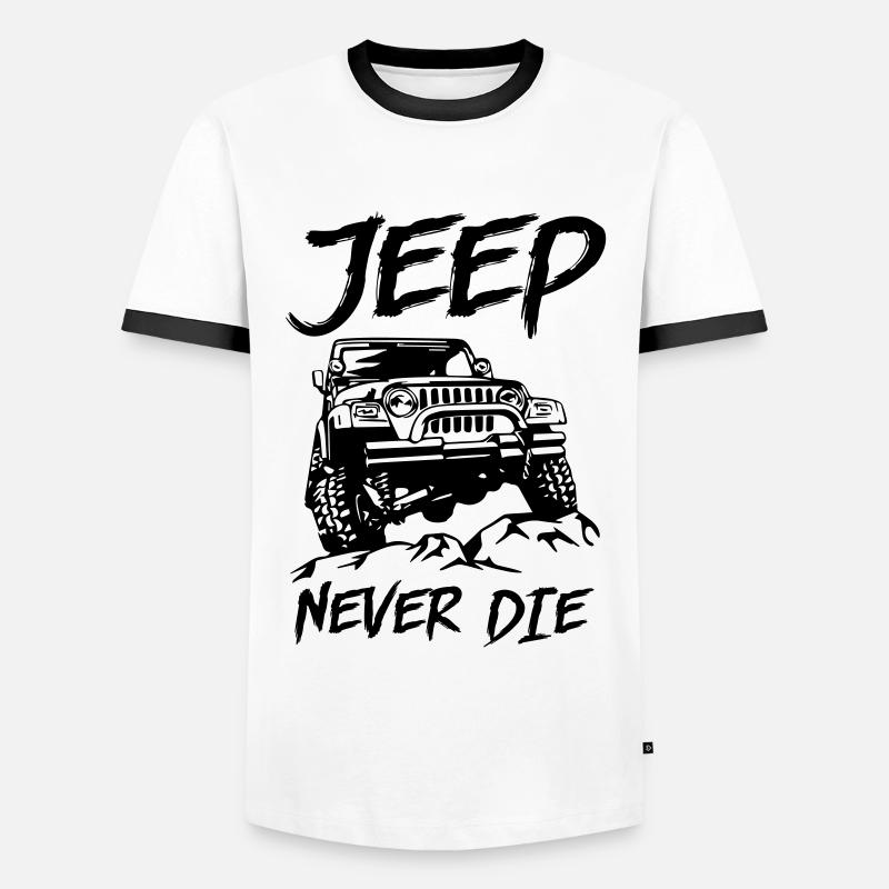 Jeep Never Die - Männer Kontrast-T-Shirt - Weiß/Schwarz