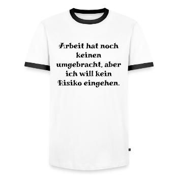 Arbeit - Männer Kontrast-T-Shirt - Weiß/Schwarz - Vorne - AI Model Female 172 light (172cm) & AI Model Male 178 dark (178cm)