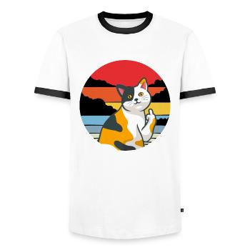 Cat Middle Finger Vintage Sunset - Men's Ringer Shirt - white/black - Front - AI Model Female 172 light (172cm) & AI Model Male 178 dark (178cm)