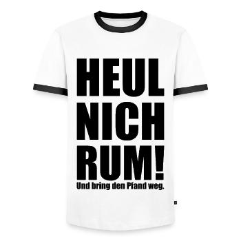 Spruch "heul nich rum - bring den Pfand weg"-bow - Männer Kontrast-T-Shirt - Weiß/Schwarz - Vorne - AI Model Female 172 light (172cm) & AI Model Male 178 dark (178cm)