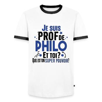 Philo Philosophie Prof Professeur Collège Lycée - T-shirt contrasté Homme - blanc/noir - Devant - AI Model Female 172 light (172cm) & AI Model Male 178 dark (178cm)