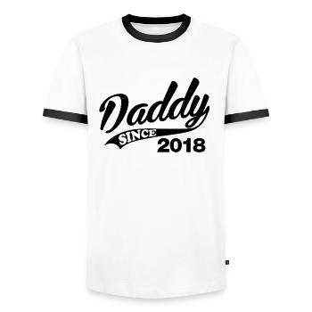 Daddy Since 2018 - Men's Ringer Shirt - white/black - Front - AI Model Female 172 light (172cm) & AI Model Male 178 dark (178cm)