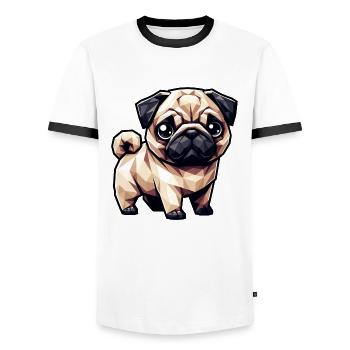 Hund Mops Polygon Geometrisch Design - Männer Kontrast-T-Shirt - Weiß/Schwarz - Vorne - AI Model Female 172 light (172cm) & AI Model Male 178 dark (178cm)