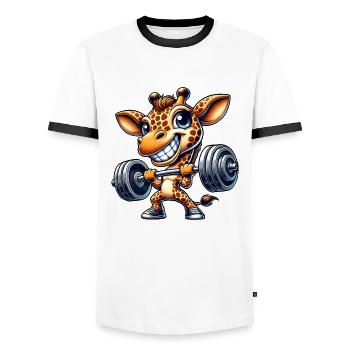 Girafe avec haltère dessin animé haltérophilie fitness - T-shirt contrasté Homme - blanc/noir - Devant - AI Model Female 172 light (172cm) & AI Model Male 178 dark (178cm)