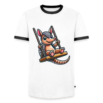 Funny Armadillo Swing Cartoon Playground - Men's Ringer Shirt - white/black - Front - AI Model Female 172 light (172cm) & AI Model Male 178 dark (178cm)