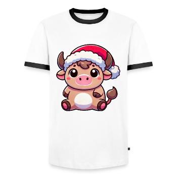 Süße Chibi Weihnachtskuh Cartoon Design - Männer Kontrast-T-Shirt - Weiß/Schwarz - Vorne - AI Model Female 172 light (172cm) & AI Model Male 178 dark (178cm)