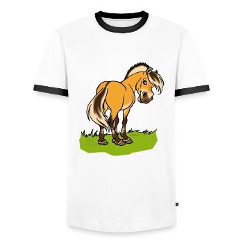 Freundliches Fjordpferd (Ohne Text) - Männer Kontrast-T-Shirt - Weiß/Schwarz - Vorne - AI Model Female 172 light (172cm) & AI Model Male 178 dark (178cm)
