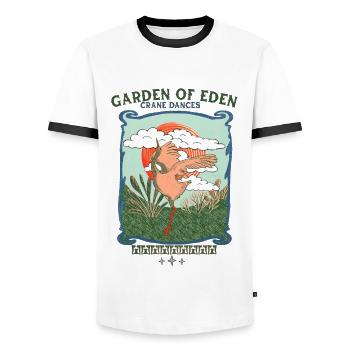 Kranich_Garden of Eden - Men's Ringer Shirt - white/black - Front - AI Model Female 172 light (172cm) & AI Model Male 178 dark (178cm)
