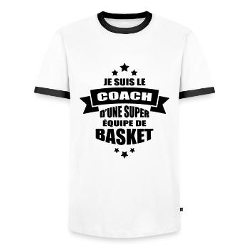 je suis le coach d'une super équipe de basket - T-shirt contrasté Homme - blanc/noir - Devant - AI Model Female 172 light (172cm) & AI Model Male 178 dark (178cm)