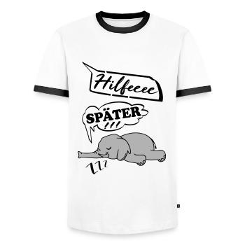 Hilfe Help me Später Schlafen Elefant müde - Männer Kontrast-T-Shirt - Weiß/Schwarz - Vorne - AI Model Female 172 light (172cm) & AI Model Male 178 dark (178cm)